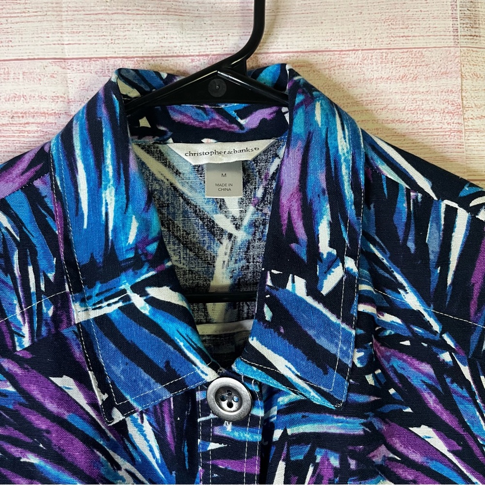 Christopher & Banks Linen Blend Light Weight Multicolor Button‎ Down Jacket Med - Picture 3 of 12